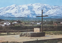 The Grave of Nikos Kazantzakis with Mt. Ida in the back ground a snow covered Mt. Ida