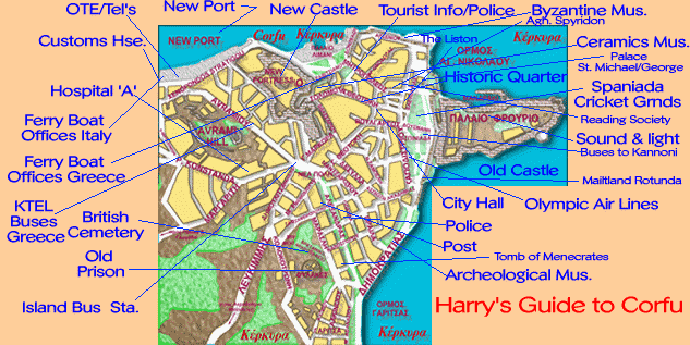 corfu town map sites monuments