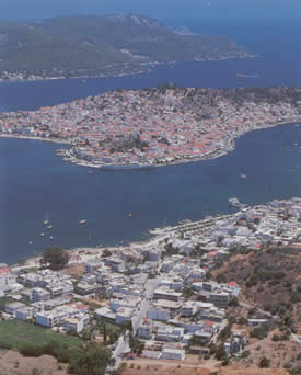 an aerial view of galatas and poros
