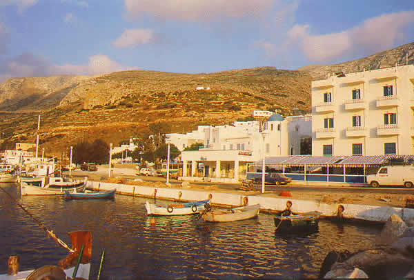 Amorgos Harbor and fishing boats scene