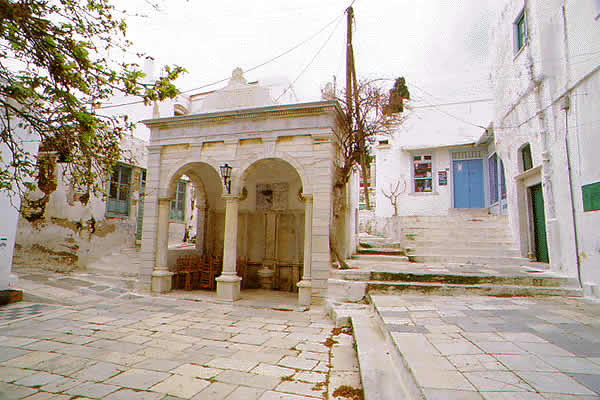 the incredible stone bus stop of Pyrgos village