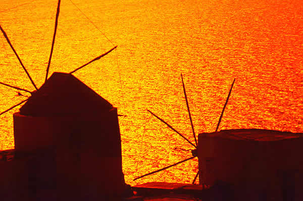 windmills in sunset