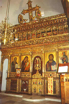 interior of church where icosn are hung