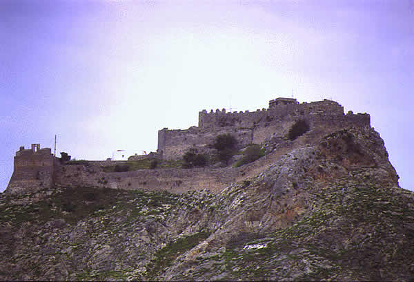 view uphill to castle ramparts