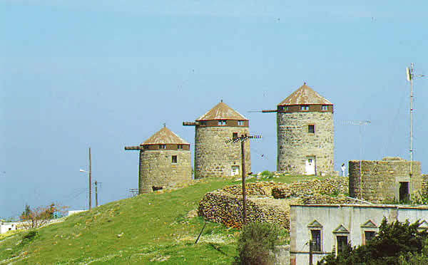 stone windmills in a row