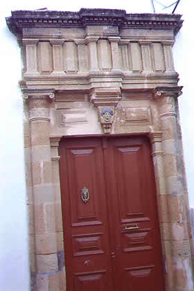 door with stone casing
