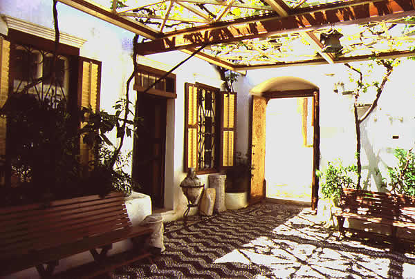 fancy courtyard with rock mosiac floor