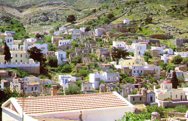view of village and ruins