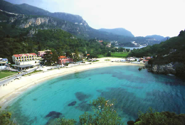 sandy beach with hotel