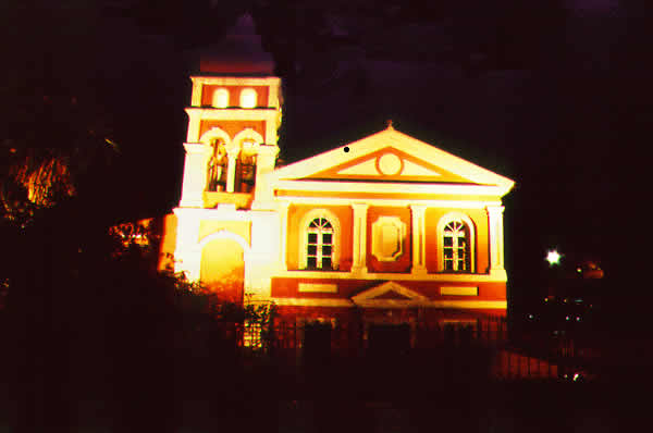 neo-classic building all lit up