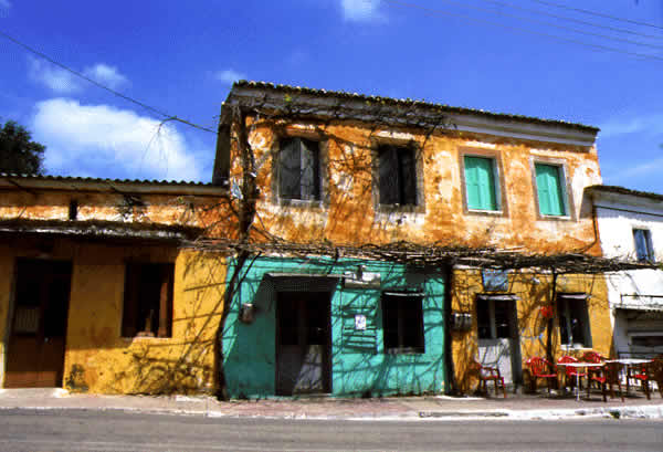 a storefront with interesting colors