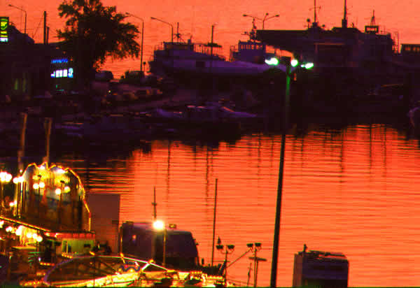 sunset over the harbor