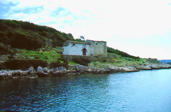 shore with ruined house