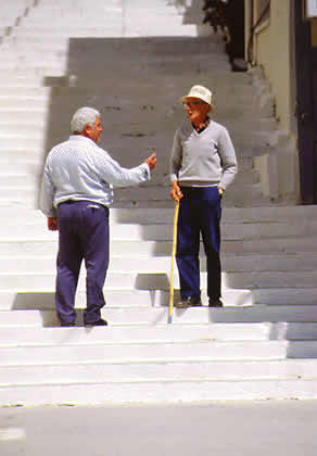 2 older fellows on steps